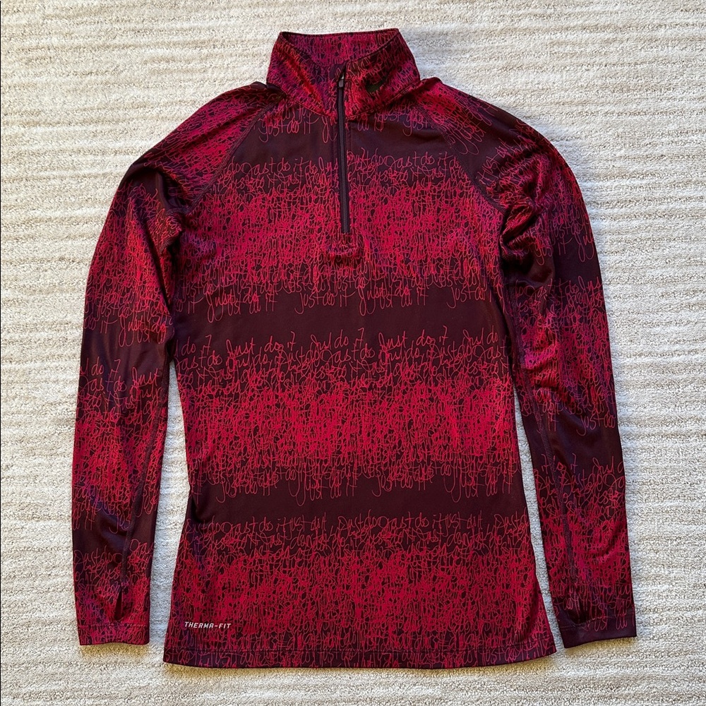 EUC Nike Pro Combat 1/4  Zip Therma-Fit Pullover Fitted Red Scribbles Medium